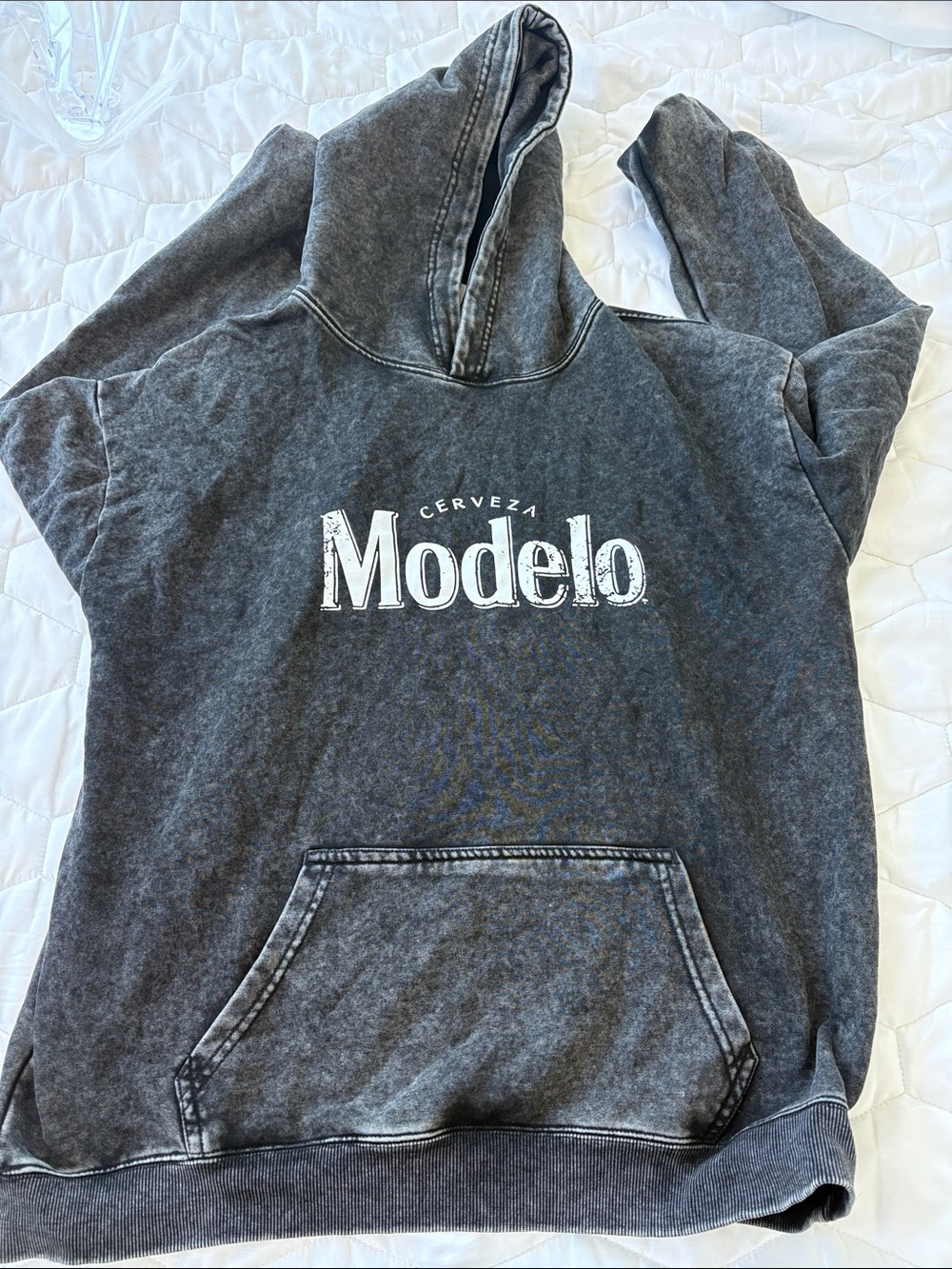 Modelo Gray Mineral-Wash Hoodie with White Logo